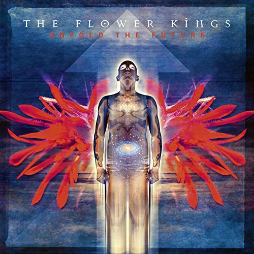 Album cover: man with glowing aura and red flower-like wings.
