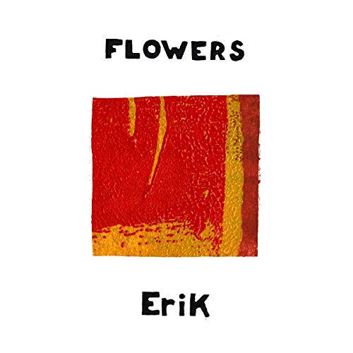 Flowers" vinyl album cover with abstract red and yellow paint strokes.