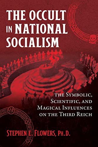 Book cover: red background, spiral design, and text about occultism and Nazism.