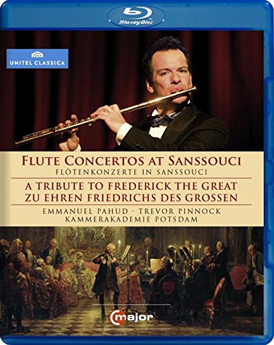 A Blu-ray disc case featuring a man playing the flute, with a historical scene below.