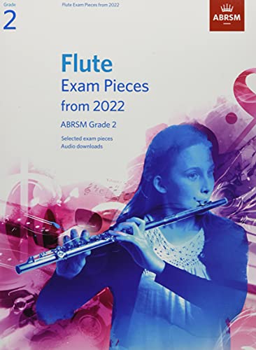 ABRSM flute exam pieces book, Grade 2, with a young flutist.