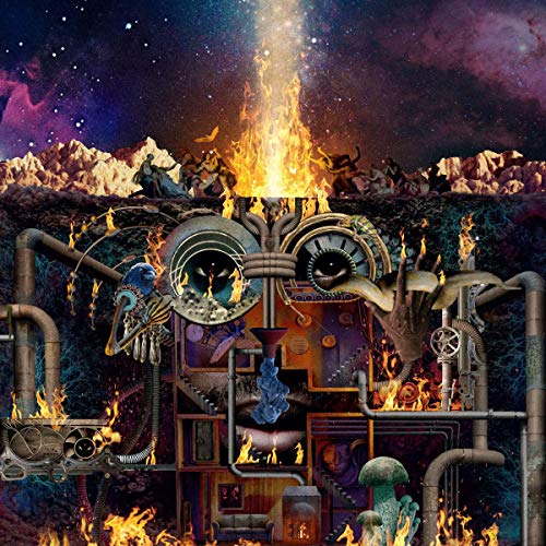 Flamagra album cover: surreal, fiery landscape with a mechanical face.