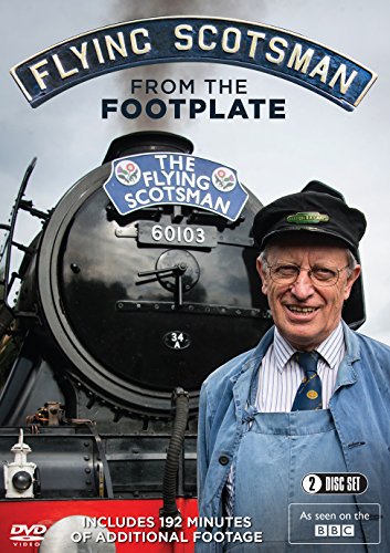 DVD cover featuring a man in overalls beside a steam train with "Flying Scotsman" sign.