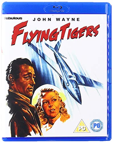 Flying Tigers" Blu-ray cover featuring John Wayne, a plane, and a woman.