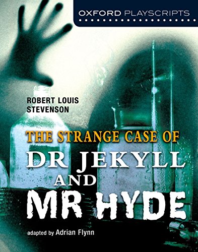 Cover of "Jekyll and Hyde" playscript with a shadowy hand and laboratory scene.