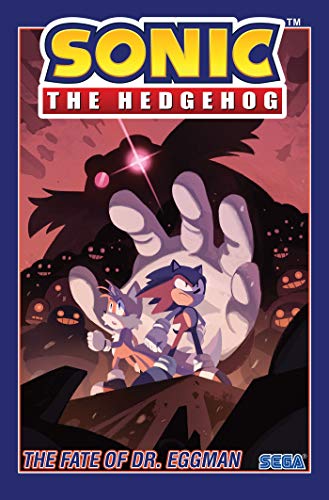 Sonic and Tails face a giant hand under a red sky.