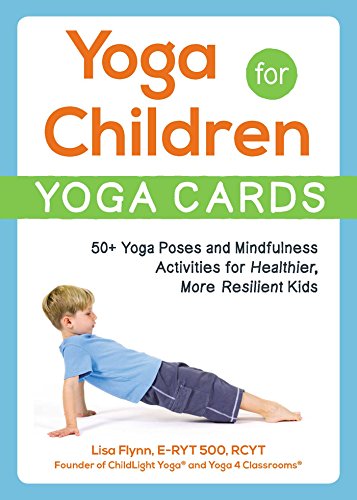 Yoga cards cover featuring a young boy in a plank pose.