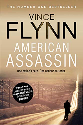 Book cover for American Assassin by Vince Flynn featuring a lone figure on a road.