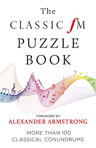 White book cover with colorful musical notes and “The Classic FM Puzzle Book” title.