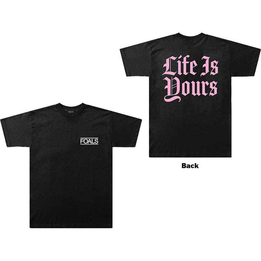 Black unisex t-shirt with white "Life Is Yours" text on the back.