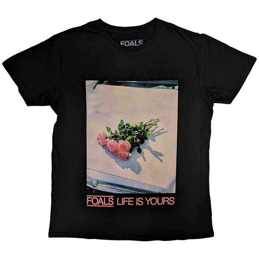 Black unisex t-shirt featuring the Foals Life Is Yours album graphic on the front.