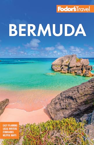 Fodor's Bermuda travel guide cover with pink sand beach and turquoise water.