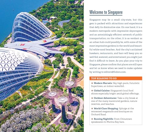 Fodor's Singapore guidebook open to a page featuring Gardens by the Bay.