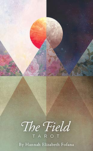 The Field Tarot" book cover with geometric shapes and floral patterns.