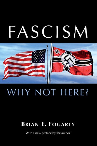Book cover: "Fascism: Why Not Here?" with US and Nazi flags.