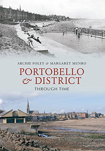 Book cover showing a historical black and white beach scene above a modern color view.
