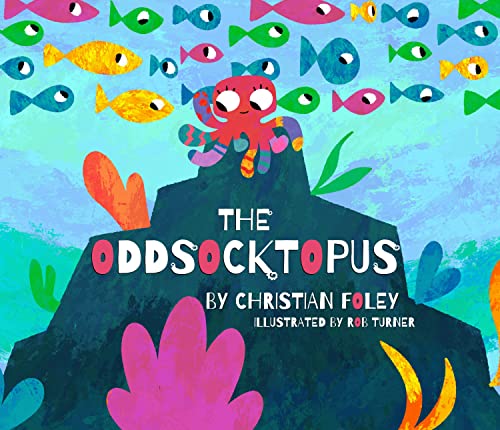 Brightly colored illustration of a pink octopus with fish, book cover.