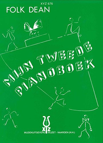 Green cover of Mijn Tweede Pianoboek by Folk Dean with white line-drawing figures.
