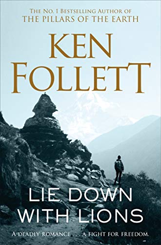 Book cover: mountains, a lone figure, and the title “Lie Down With Lions.”