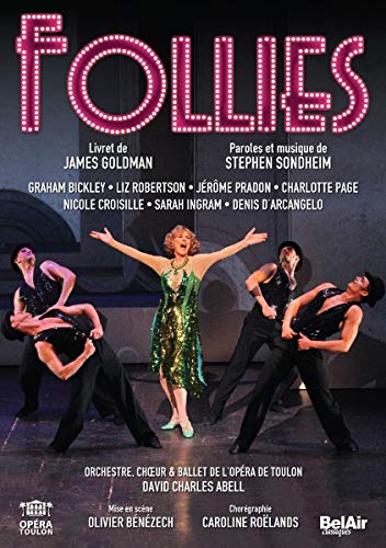 “Follies” DVD cover featuring a performer with dancers in stage attire.