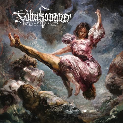Dark album cover depicting a woman in a dress amidst chaotic figures.