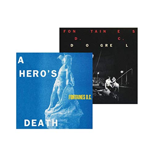 "Blue album cover with statue of a man holding a shield."