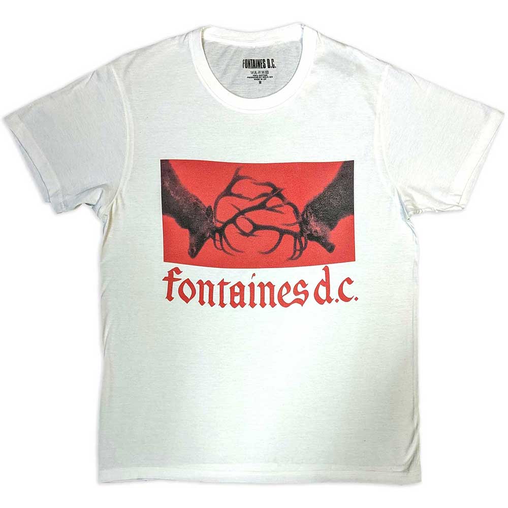 Black unisex t-shirt featuring the Fontaines D.C. band name in a white gothic font.