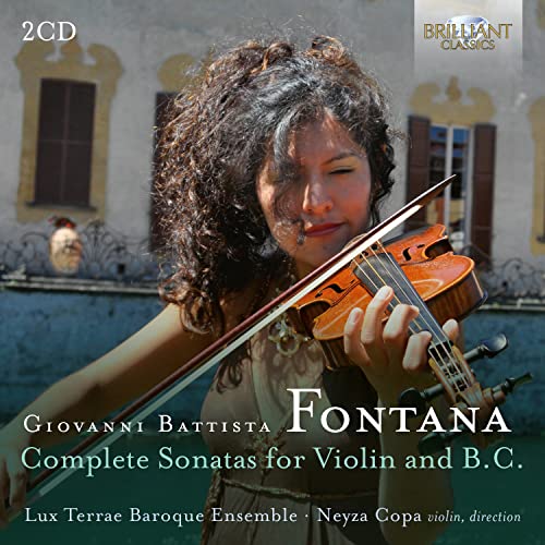 Woman playing violin, album cover for Fontana’s Complete Sonatas.