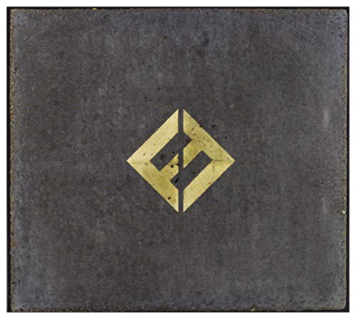 A square gray concrete texture with a gold Foo Fighters logo in the center.