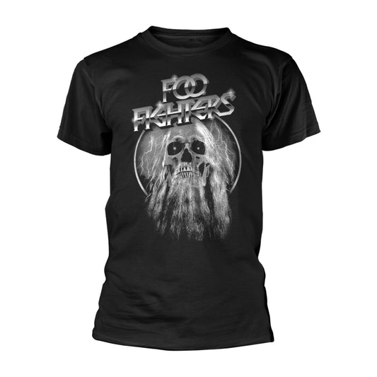 Black Foo Fighters t-shirt with a white skull and lightning graphic.