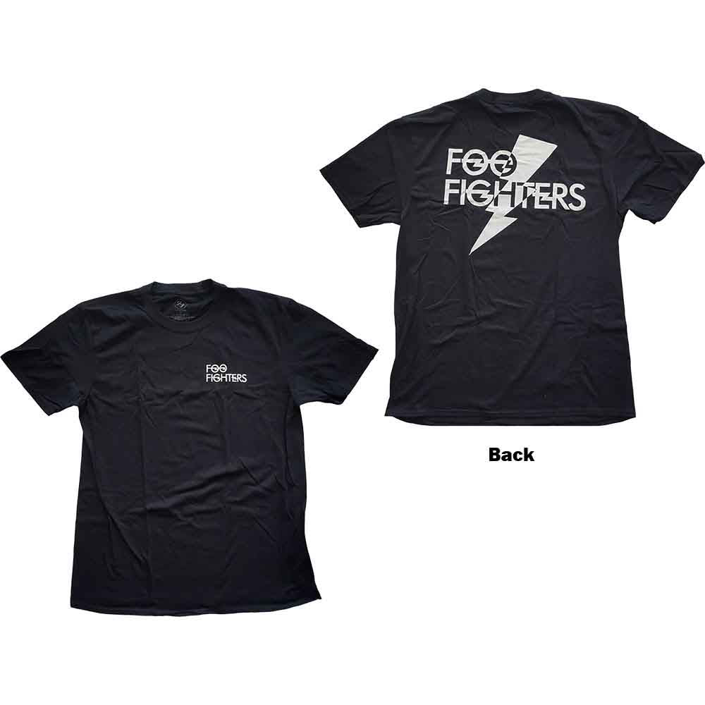 Black Foo Fighters t-shirt with white band logo centered on chest.