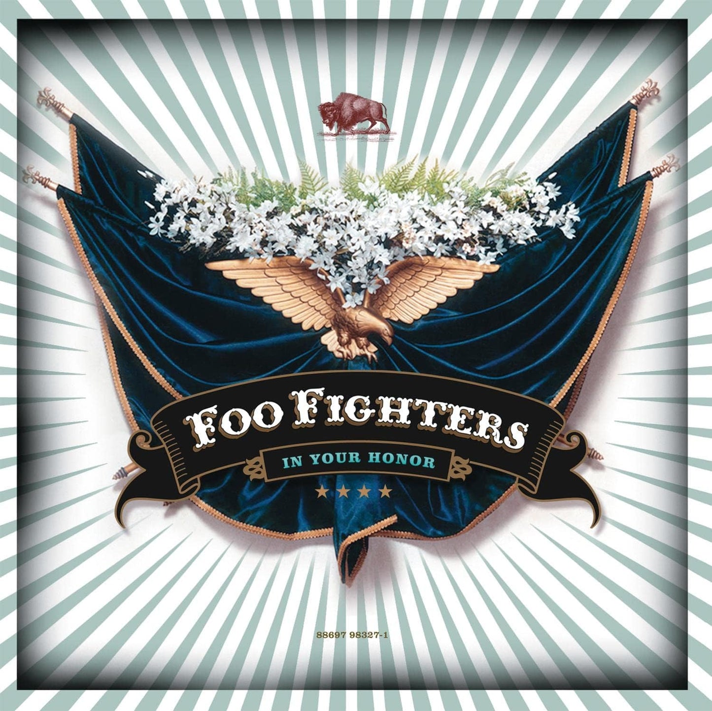 Foo Fighters “In Your Honor” vinyl album cover with eagle and drapes.