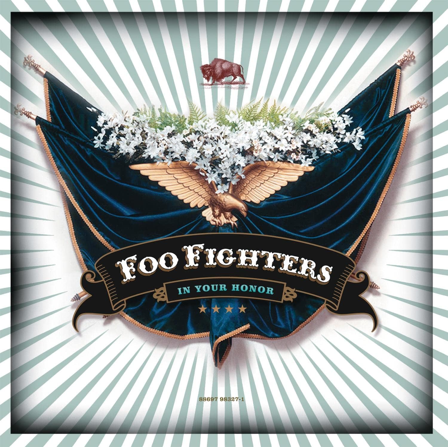Foo Fighters “In Your Honor” vinyl album cover with eagle and drapes.