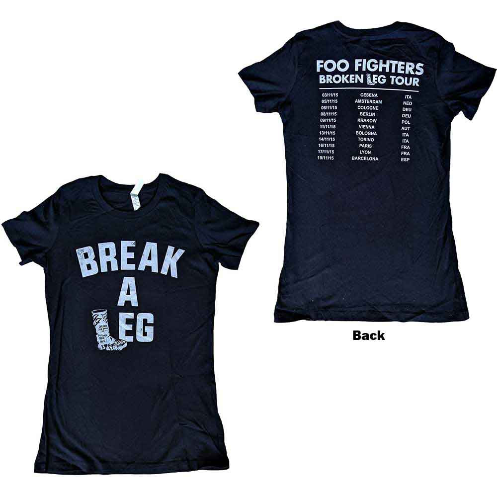 Black Foo Fighters ladies' t-shirt with back print, size X-Large.