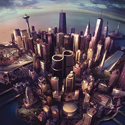 “Sonic Highways” CD cover art featuring a composite cityscape.