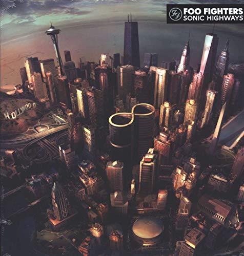 Foo Fighters "Sonic Highways" album cover with a city skyline.