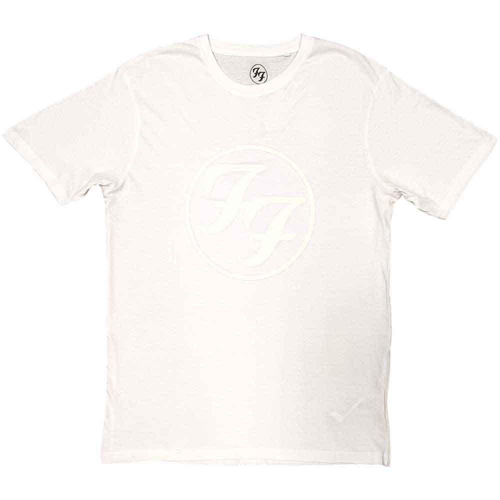 White Foo Fighters logo printed on a white unisex short-sleeve t-shirt.
