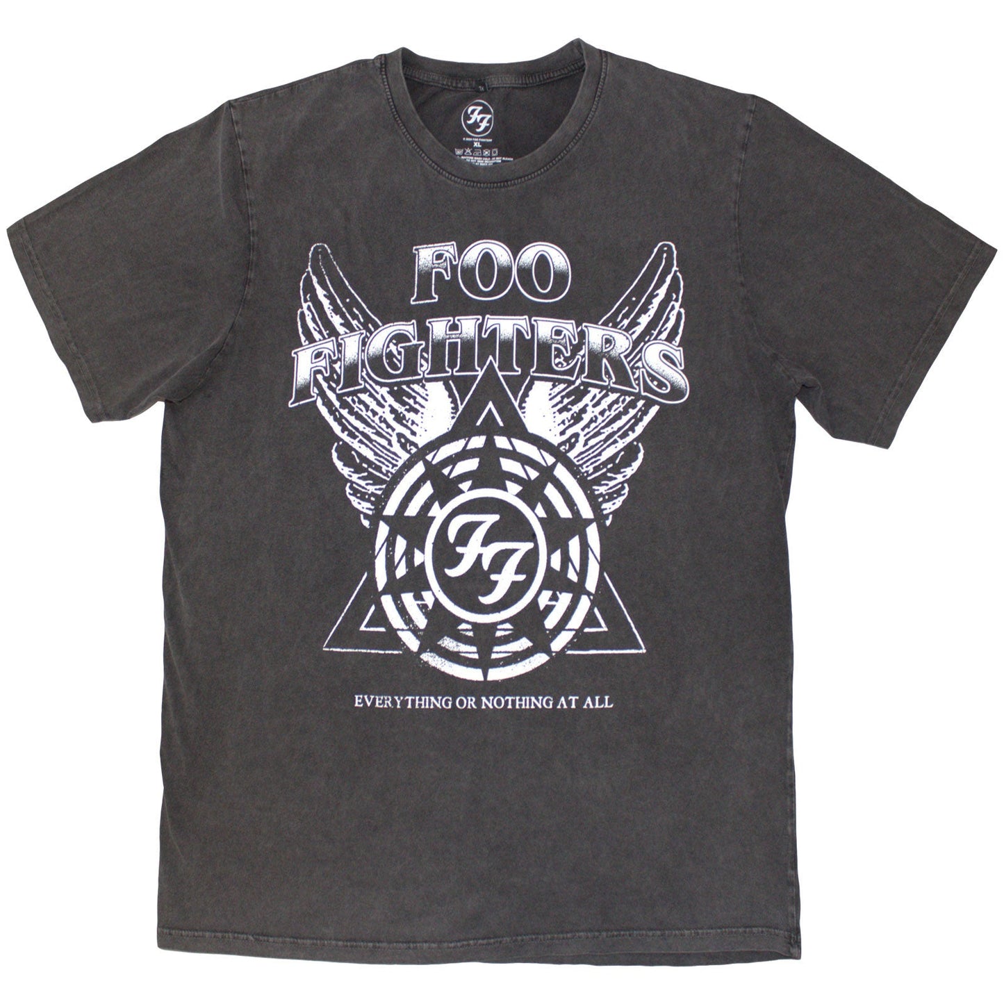Medium, stone-wash t-shirt with Foo Fighters EONAA logo graphic.