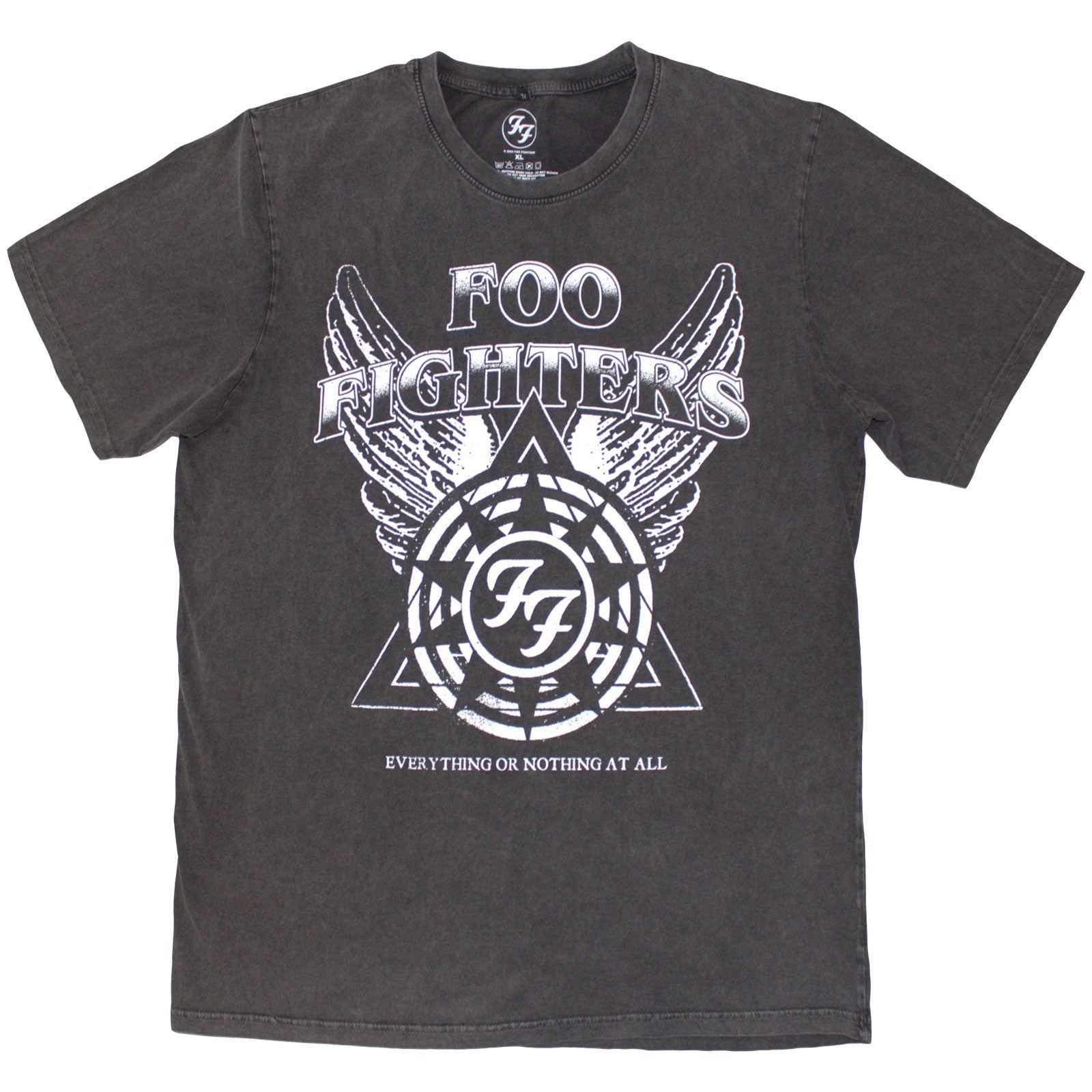 Medium, stone-wash t-shirt with Foo Fighters EONAA logo graphic.