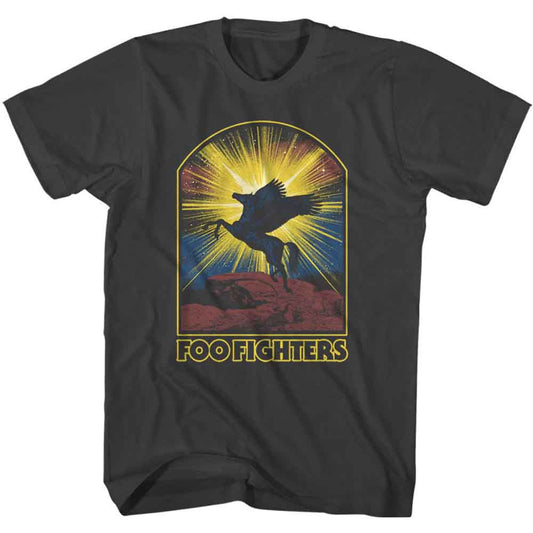 Black t-shirt with a winged horse graphic and "FOO FIGHTERS" text.