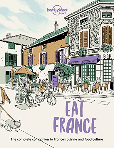 Lonely Planet “Eat France” guidebook cover with illustrated French town scene.