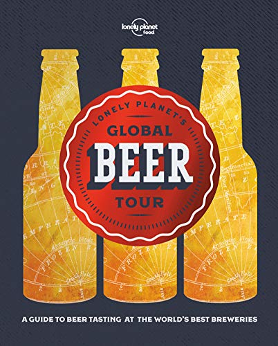 Book cover with three beer bottles and a world map design.