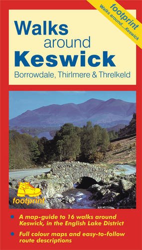 Book cover for Walks Around Keswick featuring a stone bridge and mountain landscape.
