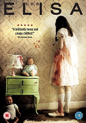 DVD cover for "For Elisa" featuring a girl and dolls, bloodstains visible.