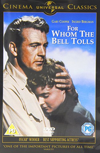 DVD cover for "For Whom The Bell Tolls" featuring Gary Cooper and Ingrid Bergman.