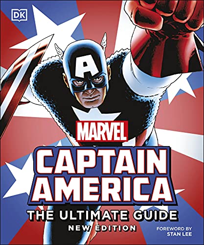 Captain America book cover with shield and patriotic star background.
