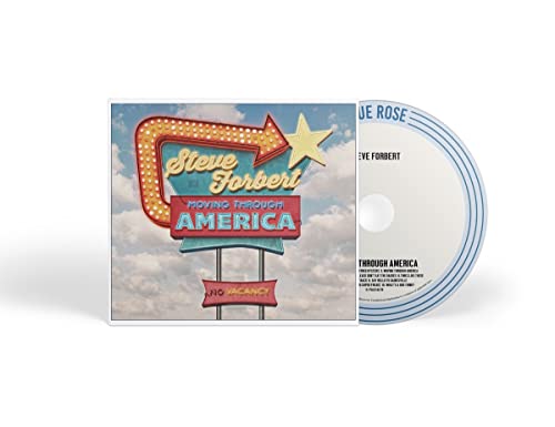 CD case for Steve Forbert’s “Moving Through America” with roadside sign.