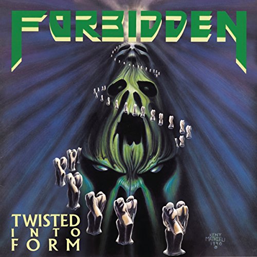 Album cover for Forbidden’s “Twisted into Form” featuring a green, monstrous face.