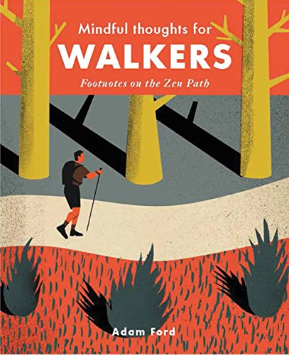 Book cover with illustration of a hiker amidst stylized trees and terrain.