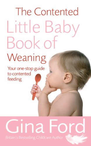 Book cover: baby with spoon, title "Contented Little Baby Book of Weaning".